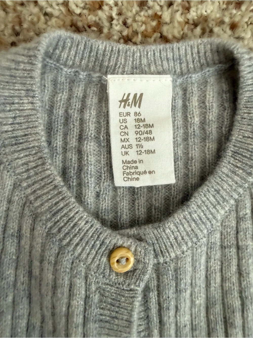 H&M Gray Cashmere Natural Fiber, Gender Neutral Baby/Toddler One-Piece Knit